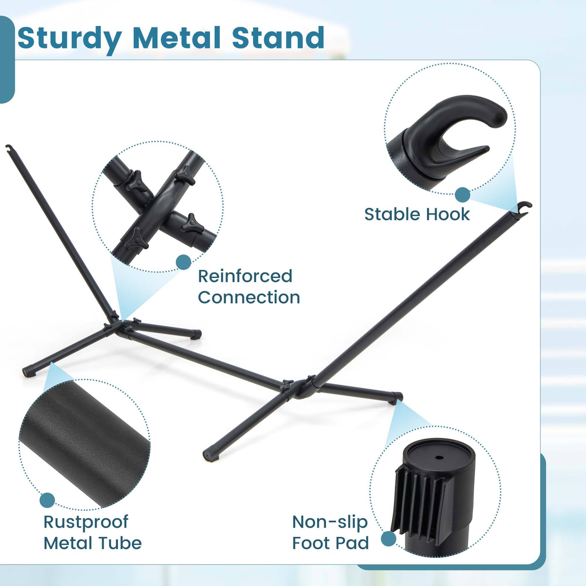Sturdy Metal Stand

- Stable Hook
- Reinforced Connection
- Rustproof Metal Tube
- Non-slip Foot Pad