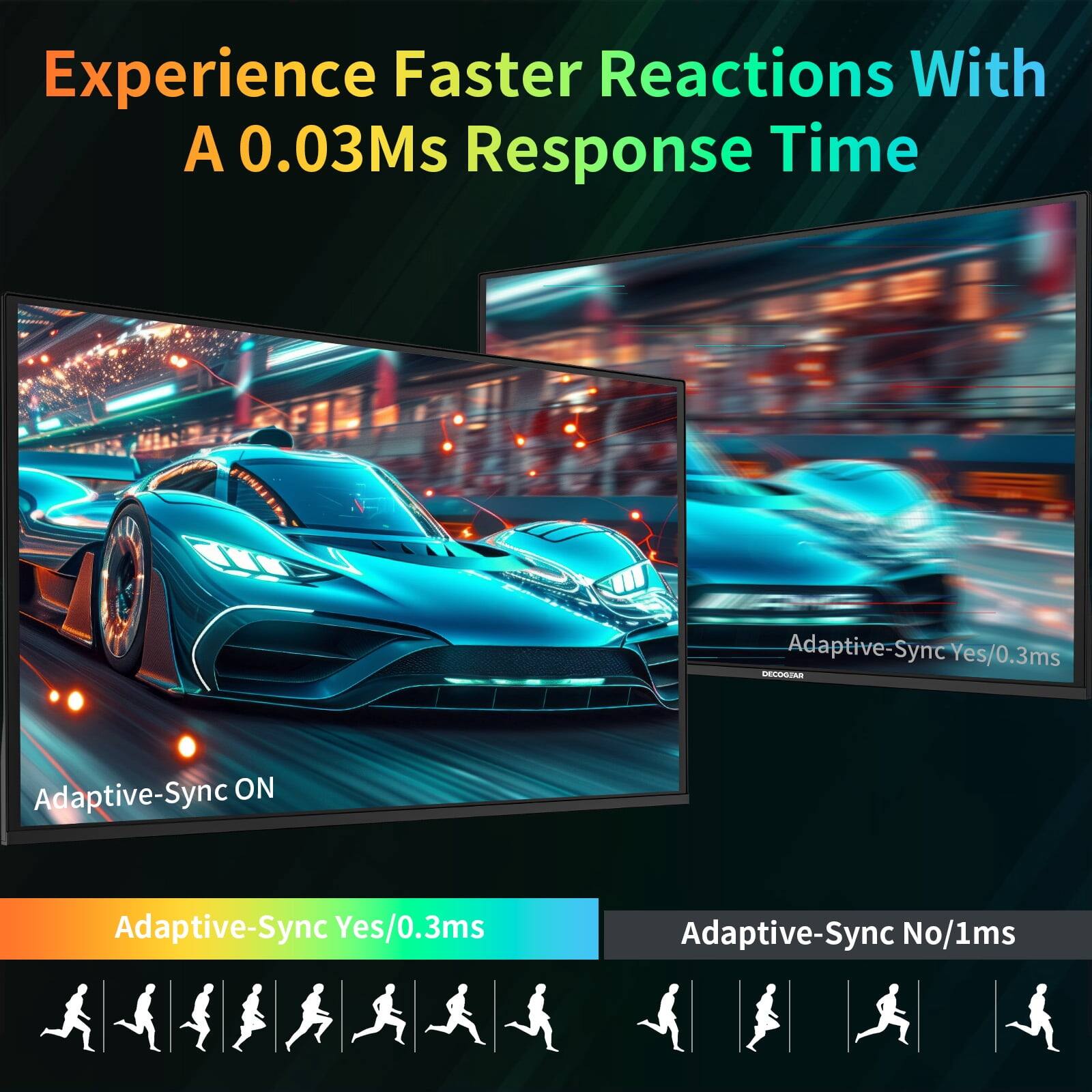Experience Faster Reactions With A 0.03Ms Response Time

Adaptive-Sync Yes/0.3ms
Adaptive-Sync ON
Adaptive-Sync Yes/0.3ms
Adaptive-Sync No/1ms