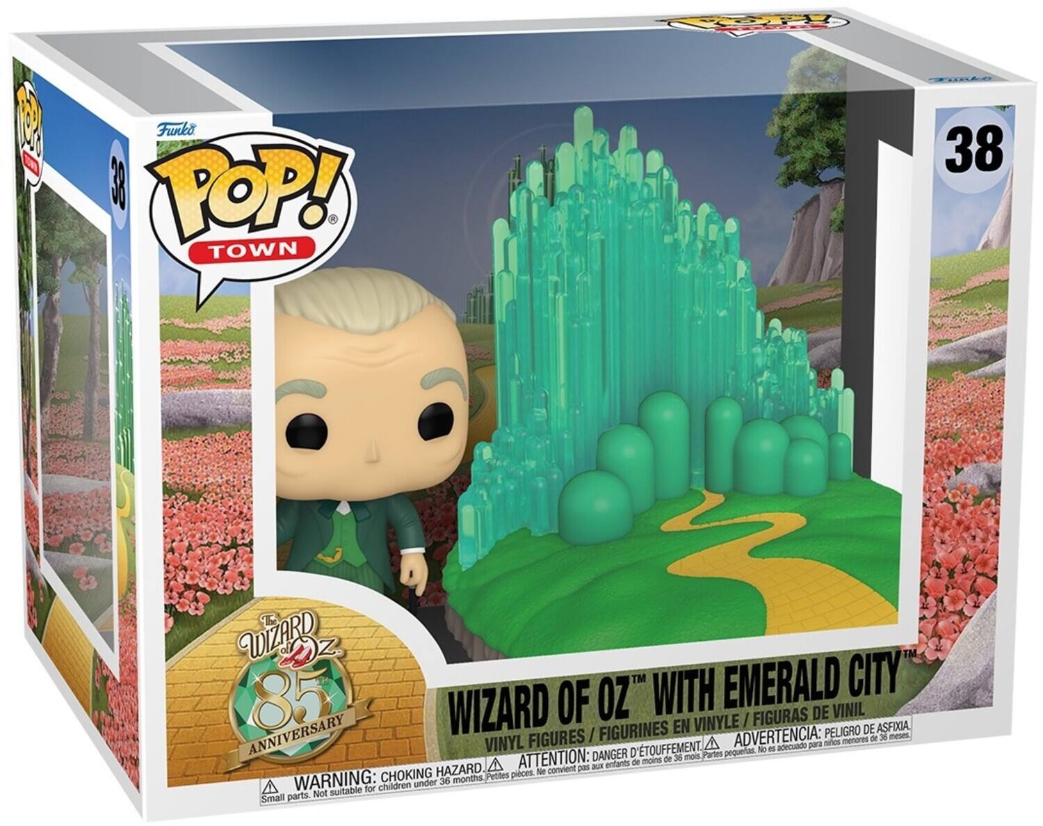 Funko POP! TOWN  
38  
WIZARD OF OZ™ WITH EMERALD CITY  
VINYL FIGURES / FIGURINES EN VINYLE / FIGURAS DE VINIL  
85 ANNIVERSARY  
WARNING: CHOKING HAZARD. Small parts. Not suitable for children under 36 months.  
ATTENTION: DANGER D'ÉTOUFFEMENT. Petites pièces. Ne convient pas aux enfants de moins de 36 mois.  
ADVERTENCIA: PELIGRO DE ASFIXIA. Piezas pequeñas. No es adecuado para niños menores de 36 meses.