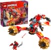 The image features a Lego Ninjago set called "Dragons Rising," which includes a red and yellow dragon, a red and black motorcycle, and a red and black helicopter. The set is designed for children aged 7 and up and contains 718 pieces. The motorcycle and helicopter are part of the Mech Soarer Rider, which is one of the vehicles in the set. The Lego Ninjago set is a popular toy among children and collectors alike.
