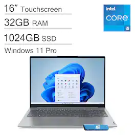 Lenovo - ThinkBook 16" WUXGA Touch Screen Laptop - Intel Core i5 with 32GB Memory - 1TB SSD - Windows 11 Pro - Arctic Gray