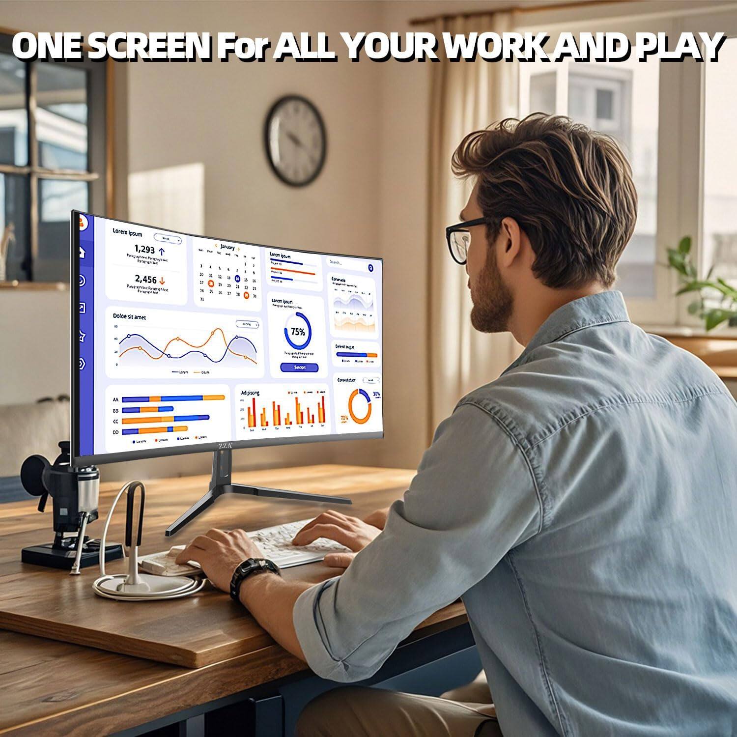 ONE SCREEN For ALL YOUR WORK AND PLAY

Lorem Ipsum 1,293 Maram 2,456 happadnems, 
: 2 a t
puzy I ! I / 2  i : a X 2 2 2
1 I :
a 1 i I
henes M Vitam pur
Connele
Color  amet
47%
75%
Versitence
Delvicage
-
-
Inter
A
Adgising
30%
10
OC DO
U
&
CHIN
as