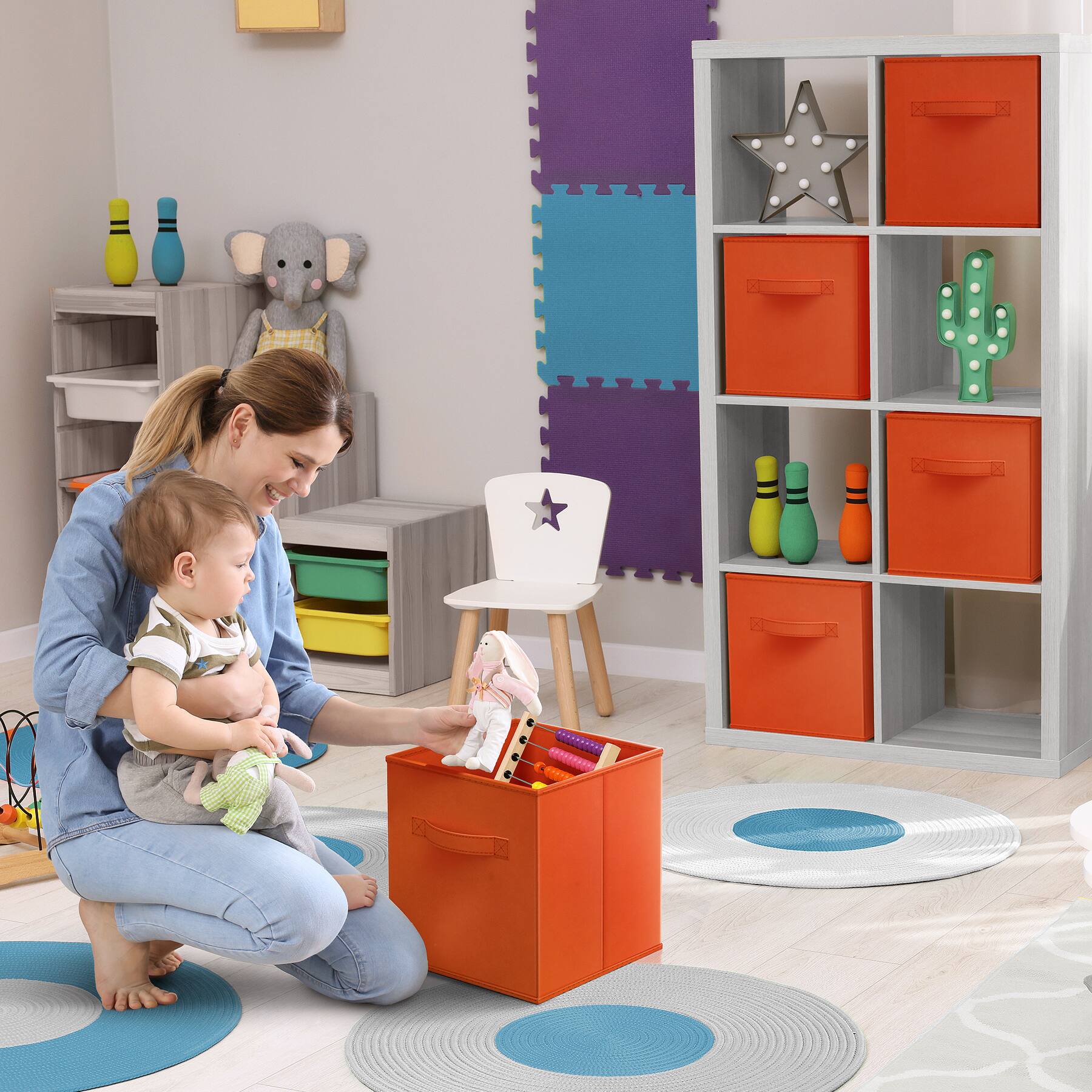 Angle. Sorbus - Sorbus 6 Pack 13 Inch Foldable Storage Cubes with Handle for Organizing Home, Nursery, Playroom, Closet.