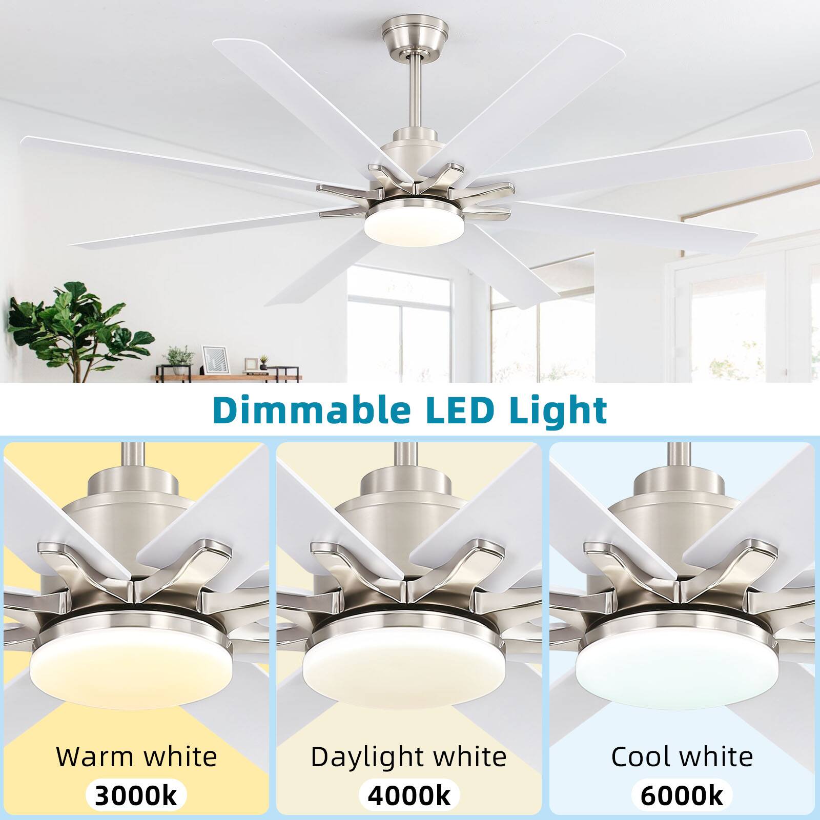 Dimmable LED Light  
Warm white 3000k  
Daylight white 4000k  
Cool white 6000k