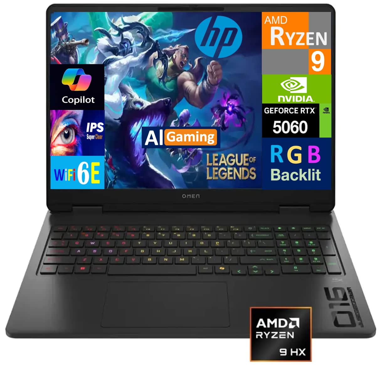 HP - OMEN BP1Q1UA#ABA Gaming Laptop, Ryzen 9 8940HX, 32GB, 1TB SSD, 16.0 (1920x1200), RTX 5060, Win 11 Pro - Shadow Black