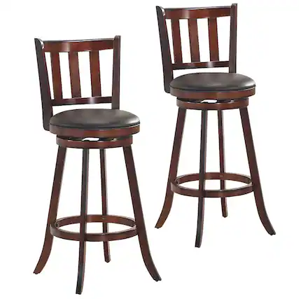 Front. Costway - Costway Set of 2 29.5" Swivel Bar stool Leather Padded Dining Kitchen Pub Bistro Chair High Back - Nut-brown.