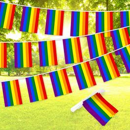 G128 - LGBT Pride Bunting Banner, 33 ft String with 38 Mini Flags (8.2 x 5.5 in) - Rainbow