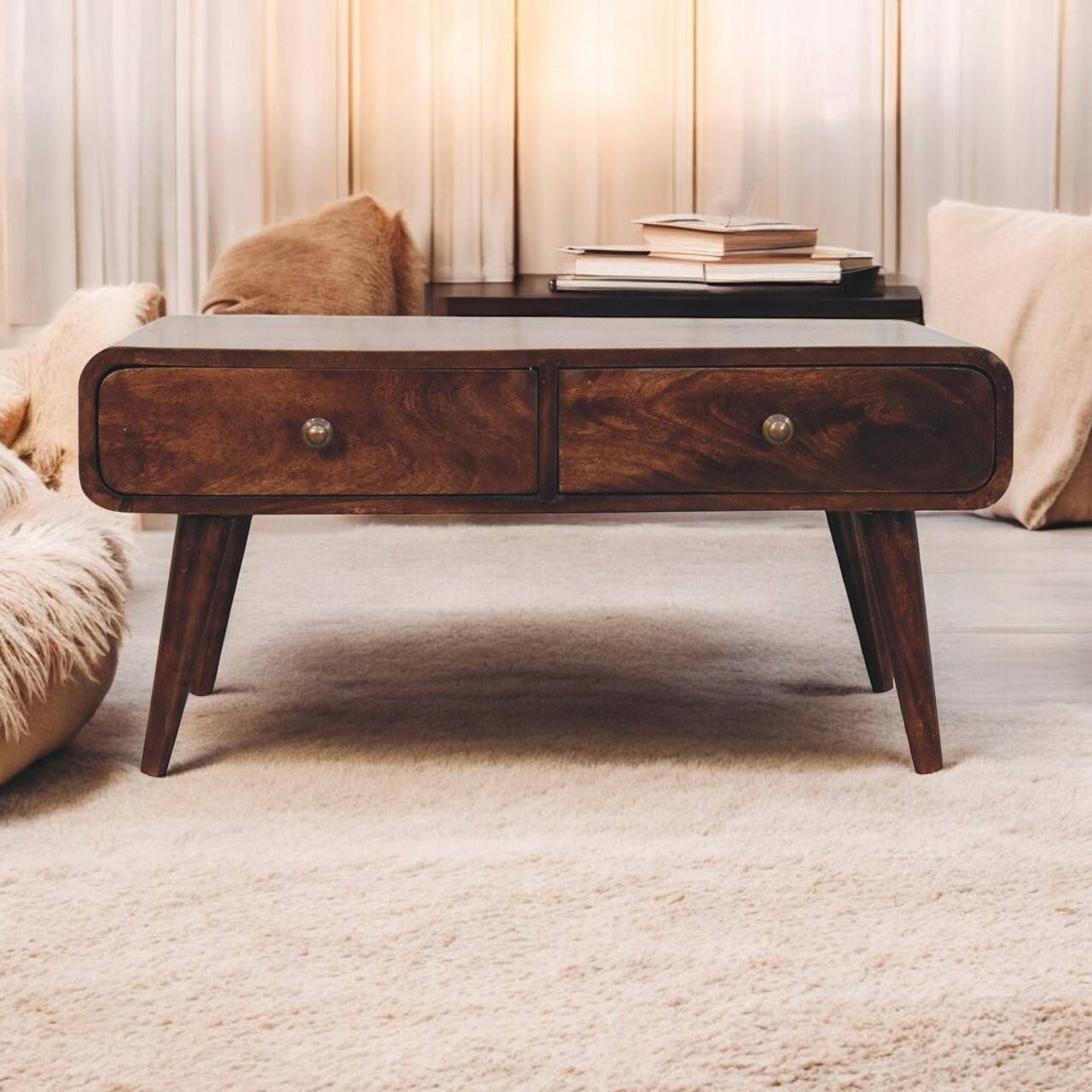 Alt View 6. Artisan Furniture - Artisan Furniture Solid Wood California Walnut Sonata Coffee Table, 2 Drawers, Dark Brown - Brown.