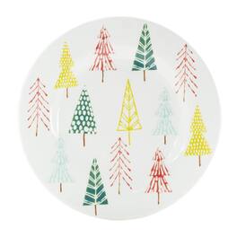 BreeBe - Ceramic Pine Tree Print Plate (Set of 4) - White, Green, Red