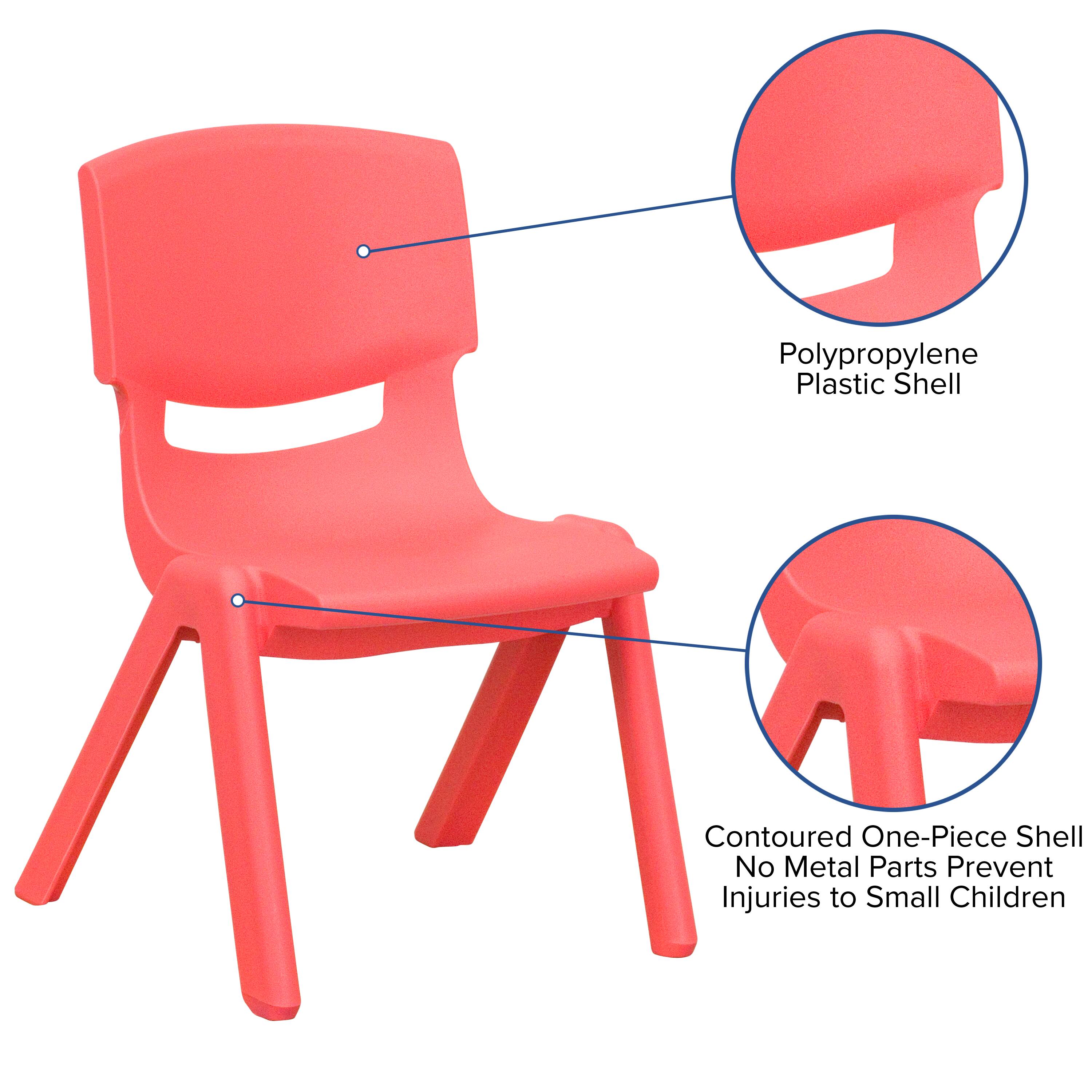 Polypropylene Plastic Shell  
Contoured One-Piece Shell  
No Metal Parts Prevent Injuries to Small Children