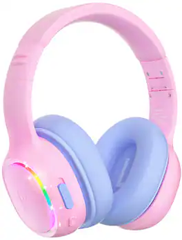 Tronsmart - KH03 Active Noise Cancelling Wireless Headphones w/ 74/85/93dB Safe Volume, LED Lights, 70H Playtime for School Travel - Princess Pink