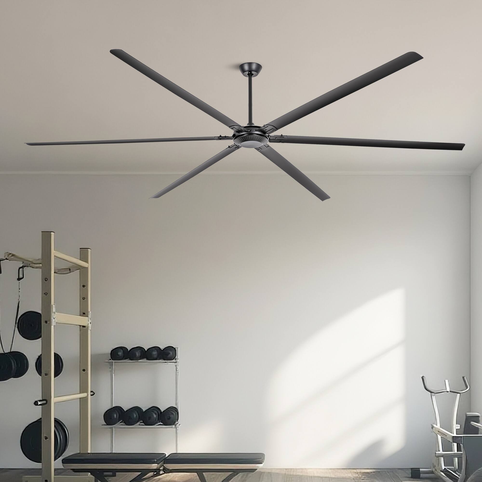 Angle. Parrot Uncle - 120 Inch Industrial Aluminum 6 Blade DC Motor Large HVLS Ceiling Fan No Light - Black.