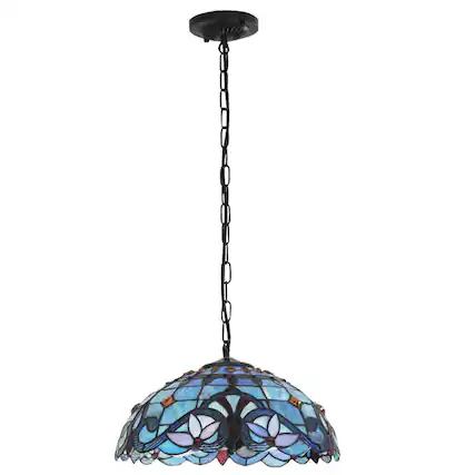 Front. Stock Preferred - Tiffany Style Hanging Lamp - Multicolor.