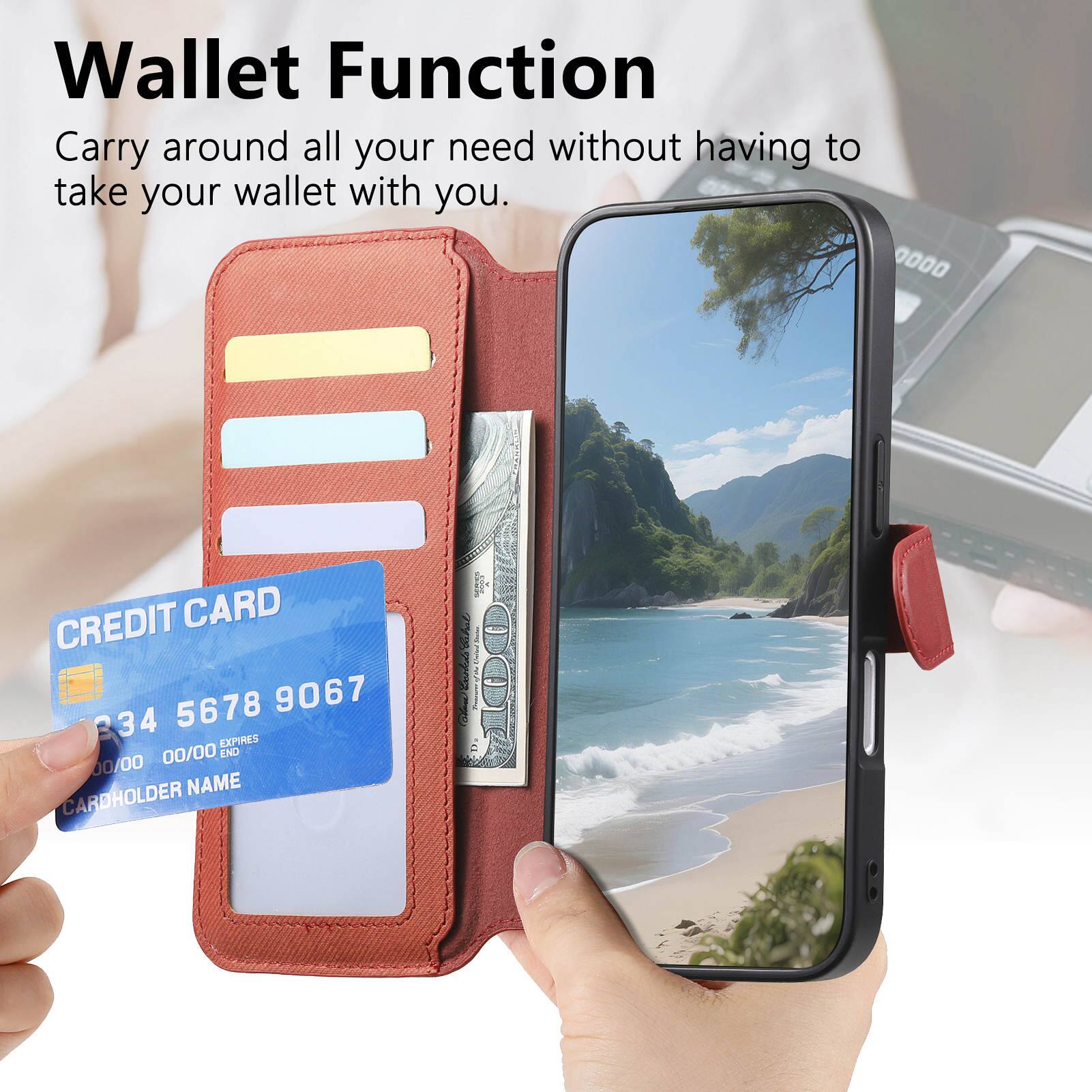 Wallet Function  
Carry around all your need without having to take your wallet with you.  

CREDIT CARD  
1234 5678 9067 234  
EXPIRES 00/00  
END 00/00  
CARDHOLDER NAME