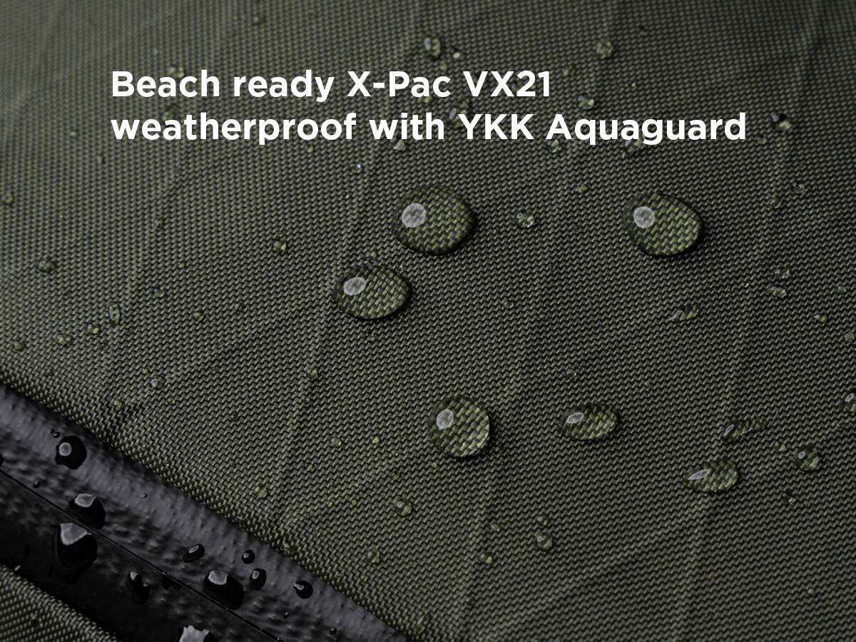 Beach ready X-Pac VX21 weatherproof with YKK Aquaguard