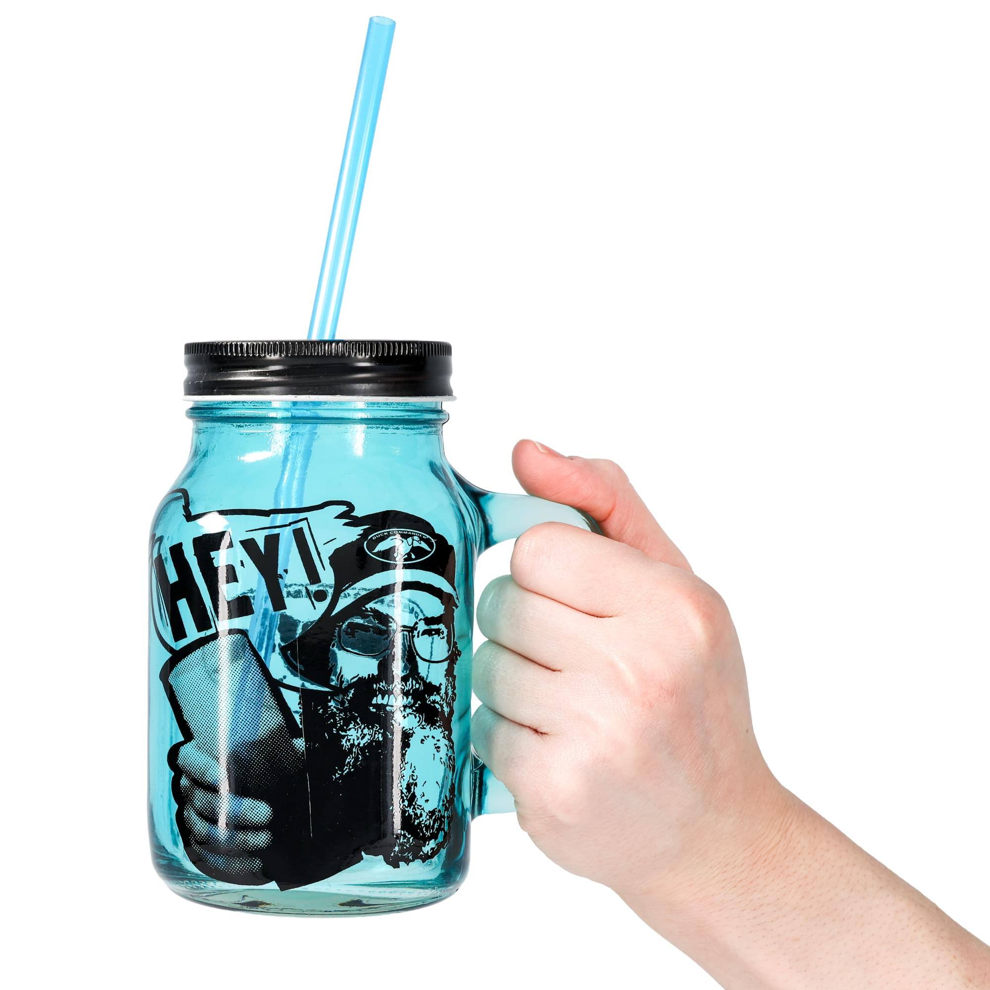 Alt View 3. Just Funky - Duck Commander Si Hey 16oz Blue Mason Jar Mug w/ Straw - Blue.