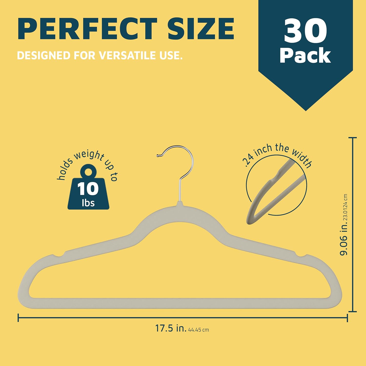 PERFECT SIZE DESIGNED FOR VERSATILE USE. 30 Pack holds up to 10 lbs 24 inch the width 9.06 in. 17.5 in. 44.45 cm cm 23.0124 in.