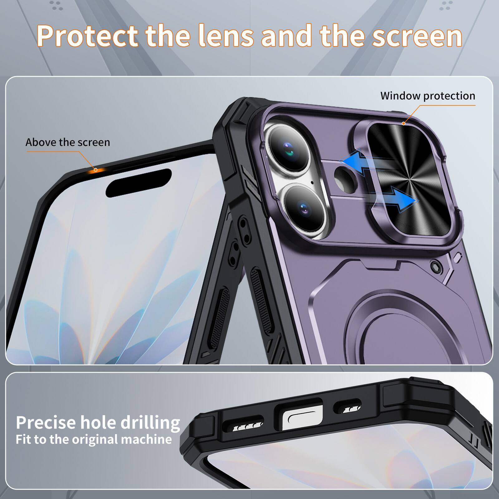 Protect the lens and the screen

Window protection

Above the screen

Precise hole drilling

Fit to the original machine