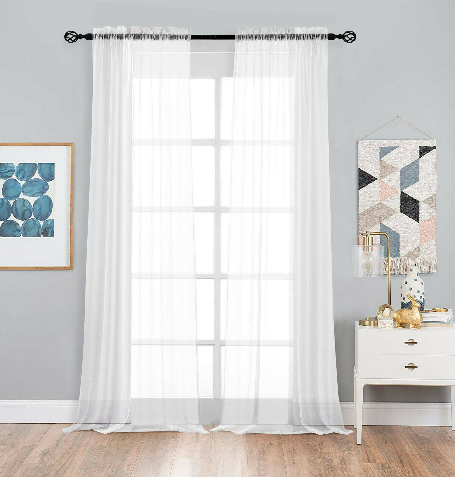 Front. Kate Aurora - Kate Aurora 2 Piece Premium Rod Pocket Sheer Voile Curtain Panels For Extra Long Windows - 120 in. Long - White - White.