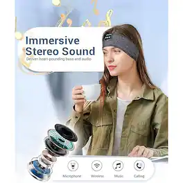 MOSZAR LLC - Bluetooth Sleeping Headband Headphones with Built-In Speakers, Long Playtime – Dark Gray