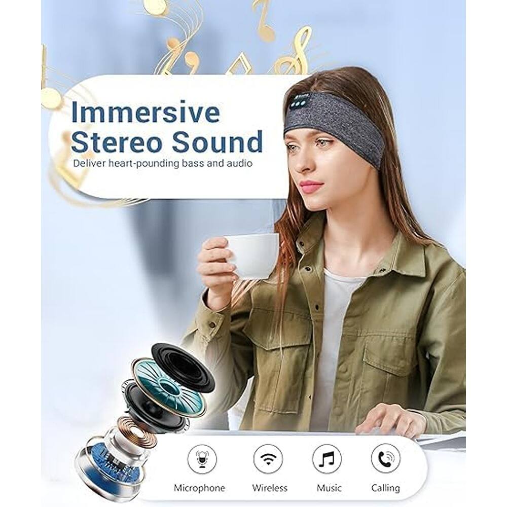 MOSZAR LLC - Bluetooth Sleeping Headband Headphones with Built-In Speakers, Long Playtime – Dark Gray