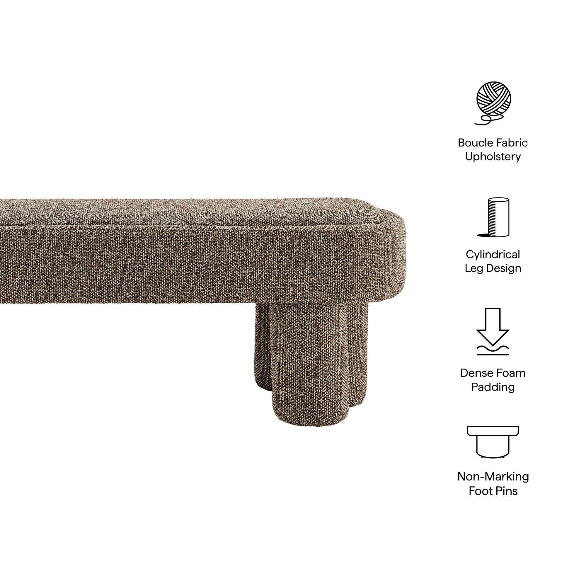 - Boucle Fabric Upholstery
- Cylindrical Leg Design
- Dense Foam Padding
- Non-Marking Foot Pins