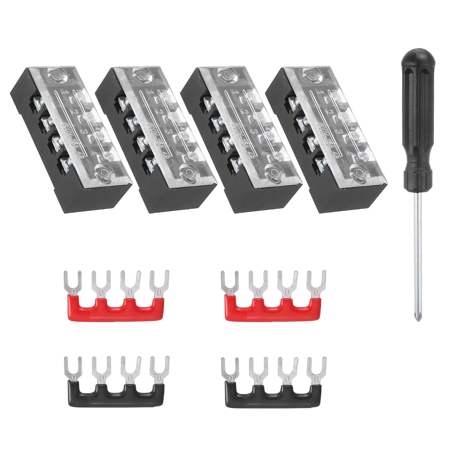 Unique Bargains - Screw Terminal Block 4 Positions, Dual Row, 600V 15A, with Screwdriver & Terminals, 4 Sets - Black price history on PriceWatchPro