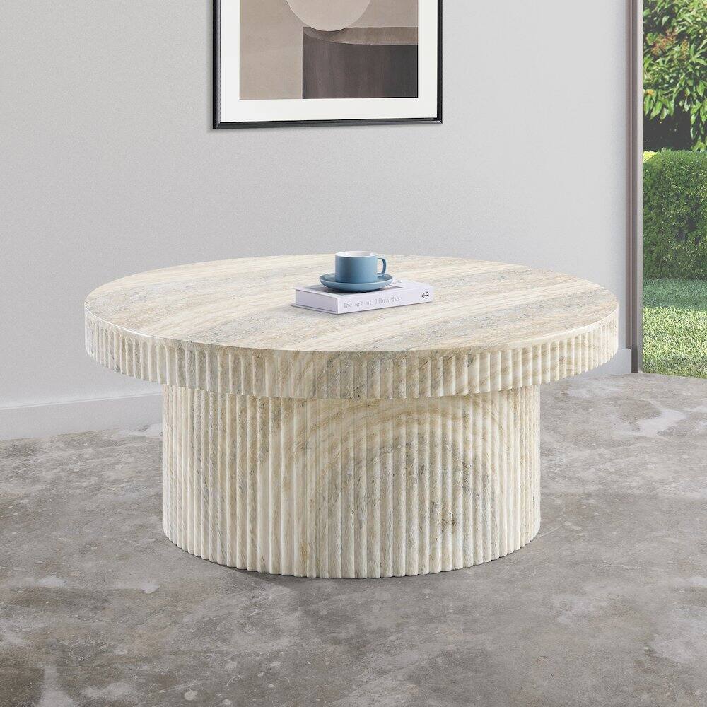 Alt View 1. Meridian Furniture - Legatto Travertine Travertine Finish Concrete Coffee Table - Grey.