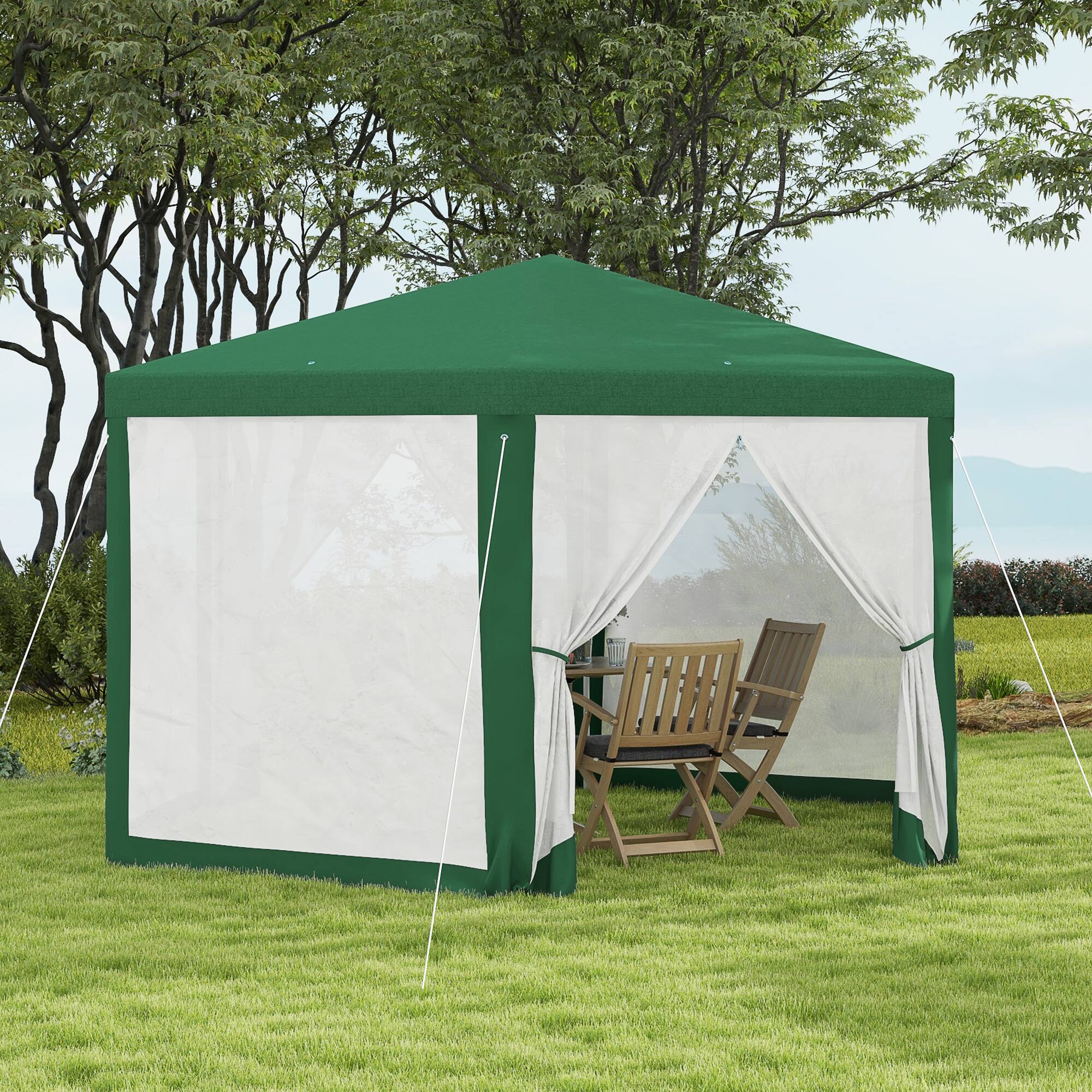 Alt View 1. Outsunny - x 11' Outdoor Party Tent, Hexagon Sun Shade Shelter Canopy w/ Protective Mesh Sidewalls - Green.