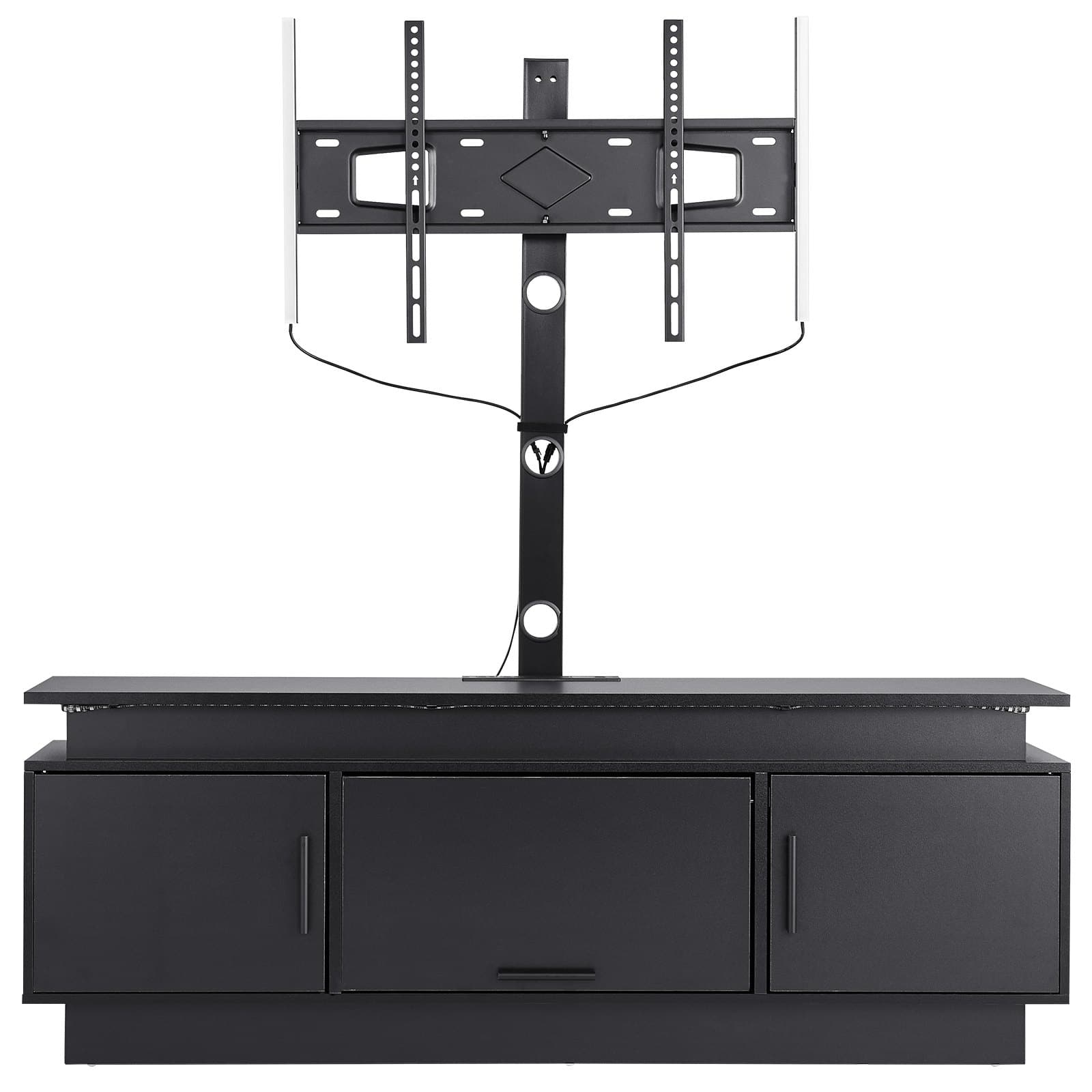 Glintex - Adjustable Height TV Stand w/ Mount, 52" Floor TV Stand Entertainment Console for Up to 75" TVs w/ Storage Shelves - Black