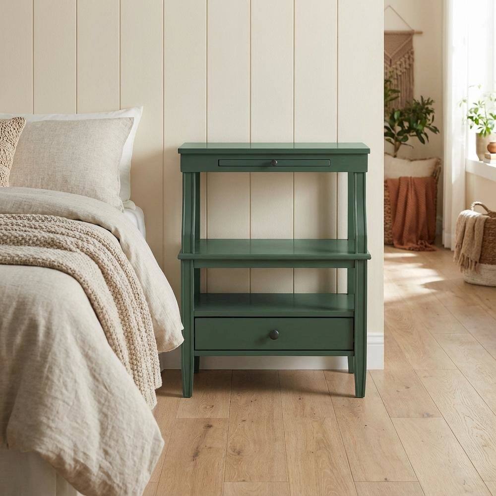 Left. FurniFact - Vintage Green Storage Nightstand with Poplar Solids and Plywood Storage Space - Vintage Green.