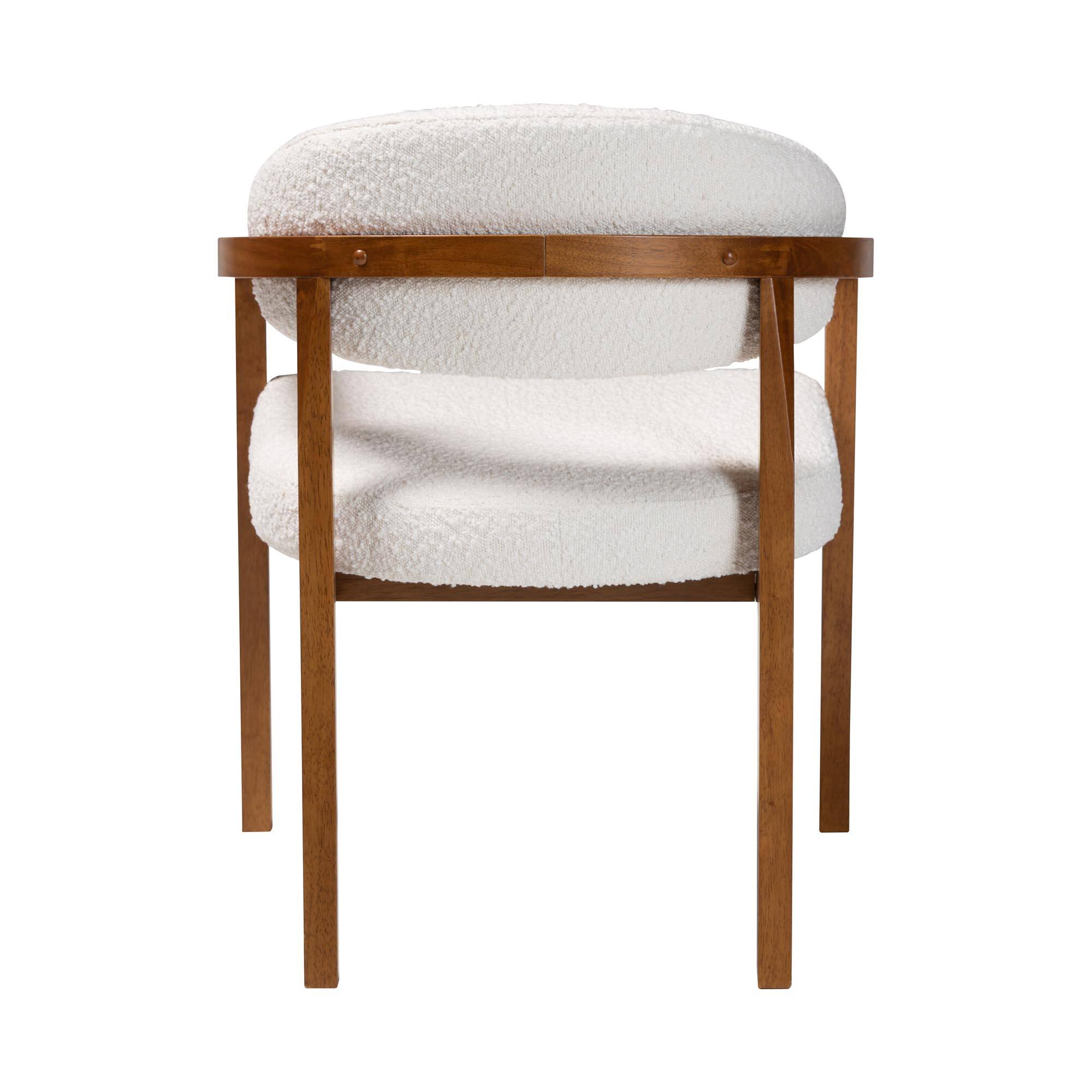 Back. Baxton Studio - Biana Boucle Dining Chair – Modern Upholstered Accent Armchair, Cream, Minimalist Design - Cream/Walnut Brown.