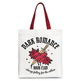OrnamentallyYou - Dark Romance Book Club Canvas Tote Bag, Vintage Gothic Romantasy Bookish Gift Shopper - White Red