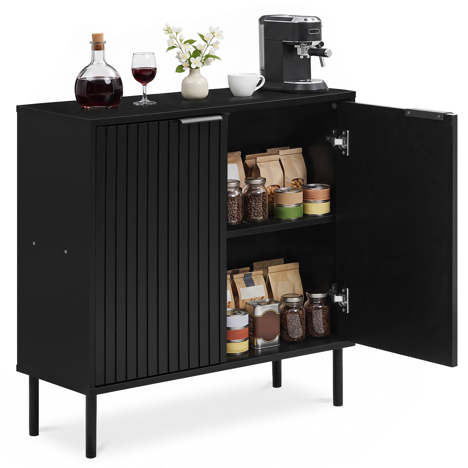 Alt View 1. Costway - Costway Fluted Buffet Cabinet 2-Door Sideboard with Storage Adjustable Feet Elevated Base - Black.