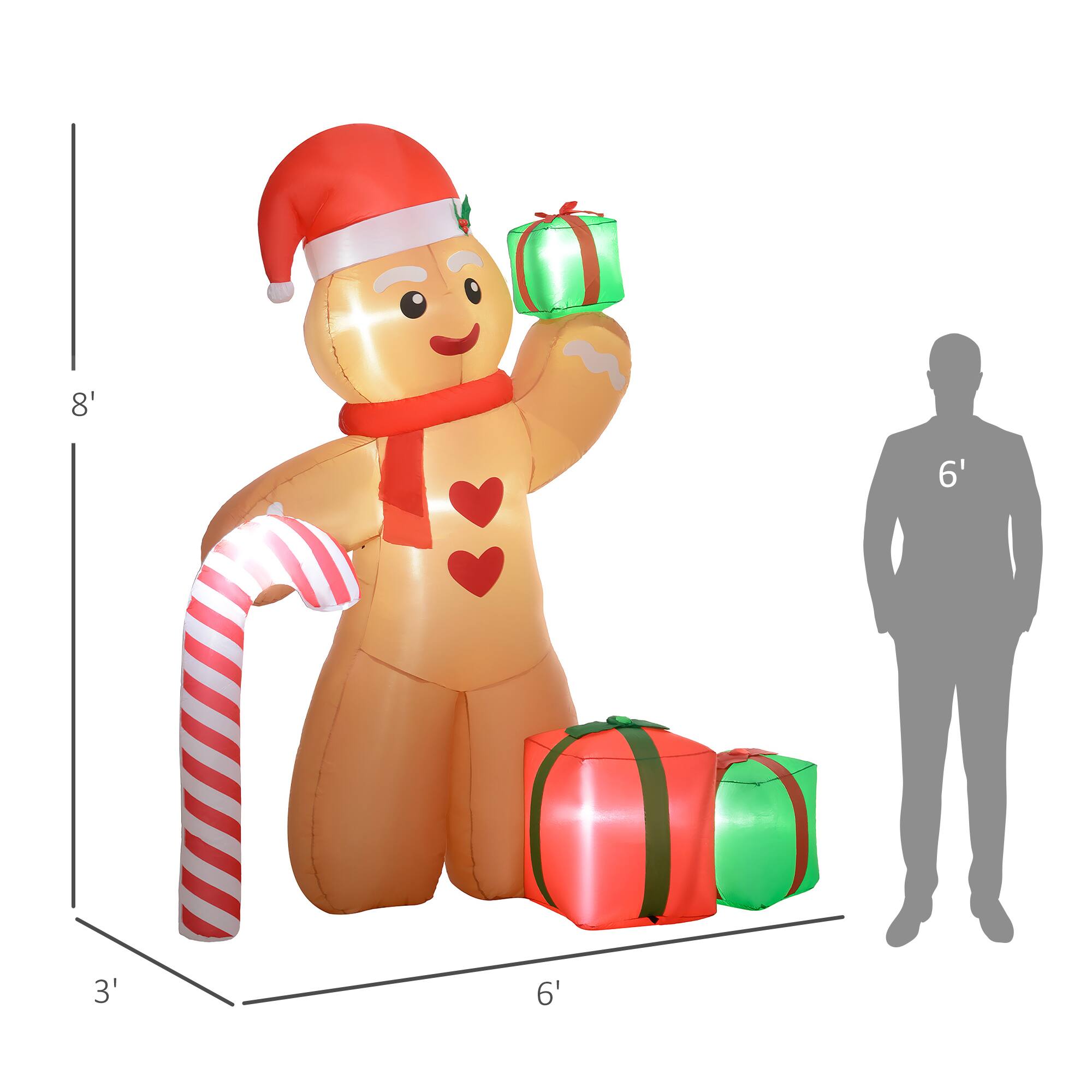 Alt View 2. Outsunny - 8FT Christmas Inflatable Gingerbread Man, Huge Blow Up Christmas Decoration with Built-in LED Lights for Indoor, Outdoor - Brown.