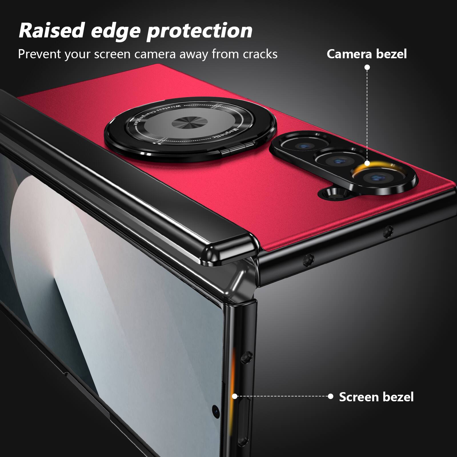 Raised edge protection  
Prevent your screen camera away from cracks  
Camera bezel  
Screen bezel