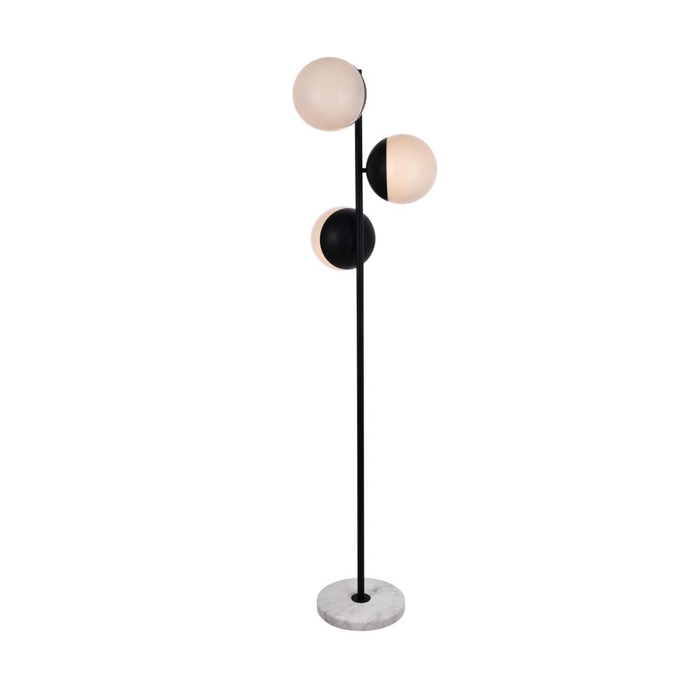 Alt View 2. Living District - Eclipse 3 Lights Black Floor Lamp With Frosted White Glass - Black And Frosted White.