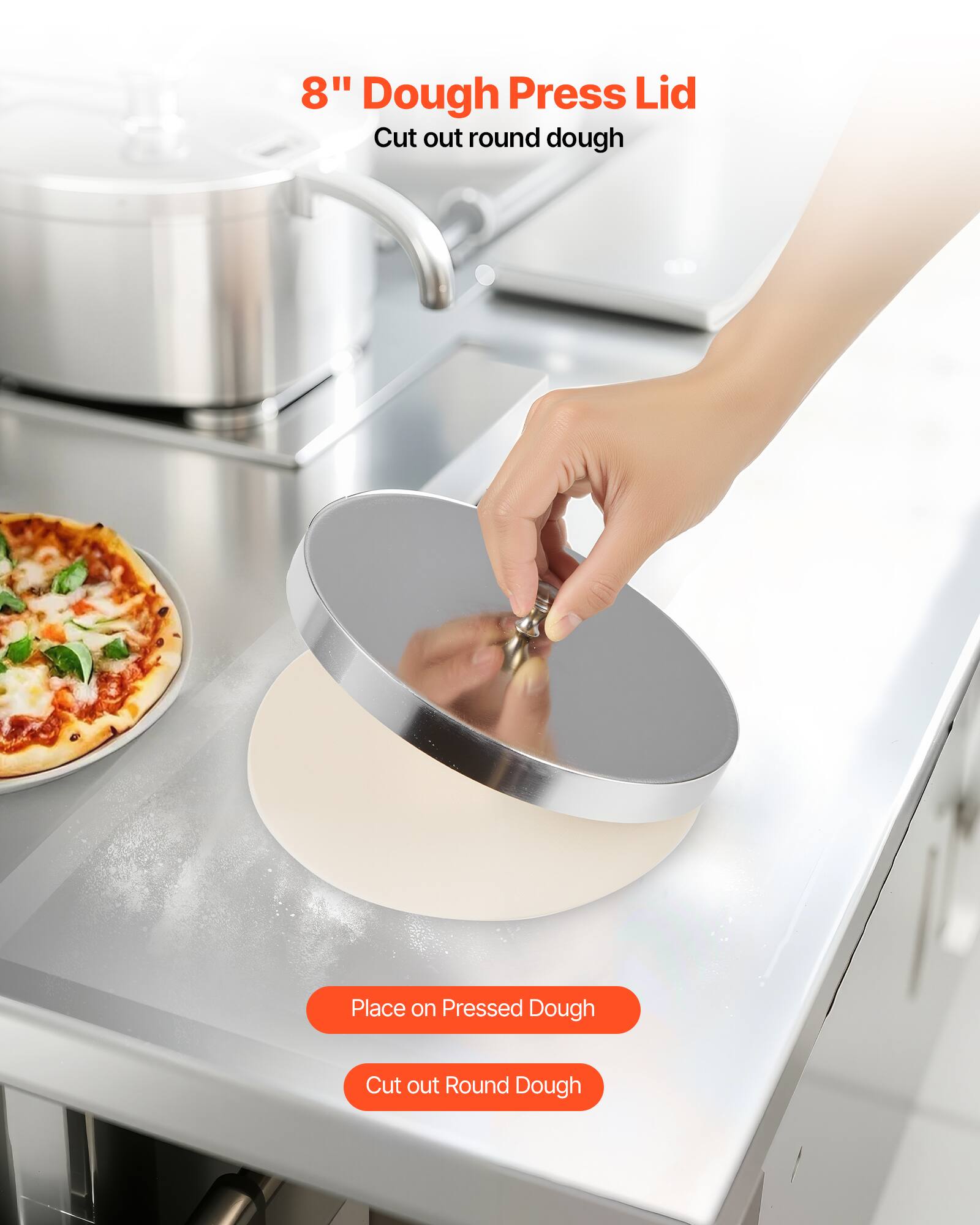 8" Dough Press Lid  
Cut out round dough

Place on Pressed Dough  
Cut out Round Dough