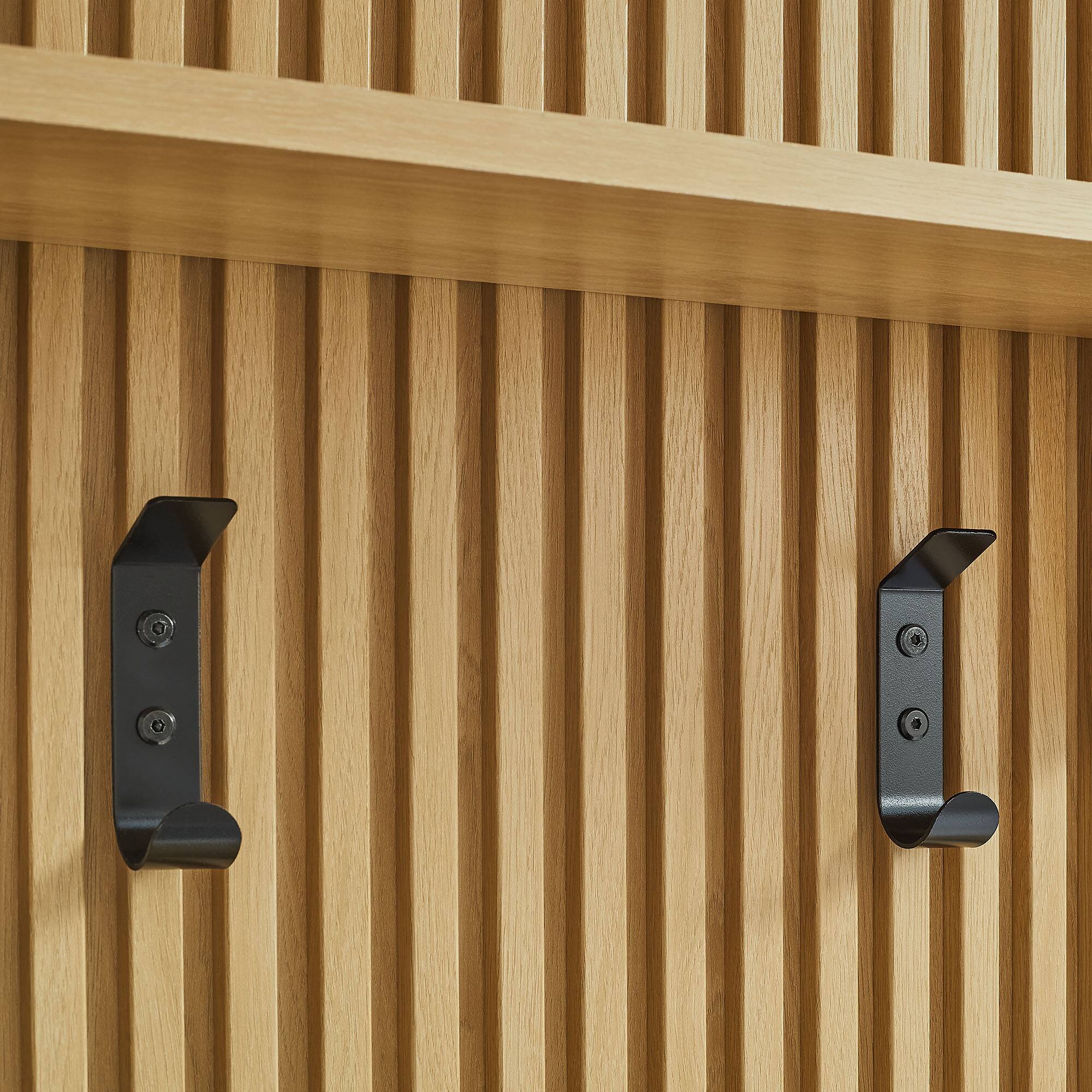 Alt View 4. Modway - Render Fluted Coat Rack Panel With Shelf by Modway - Light Oak.