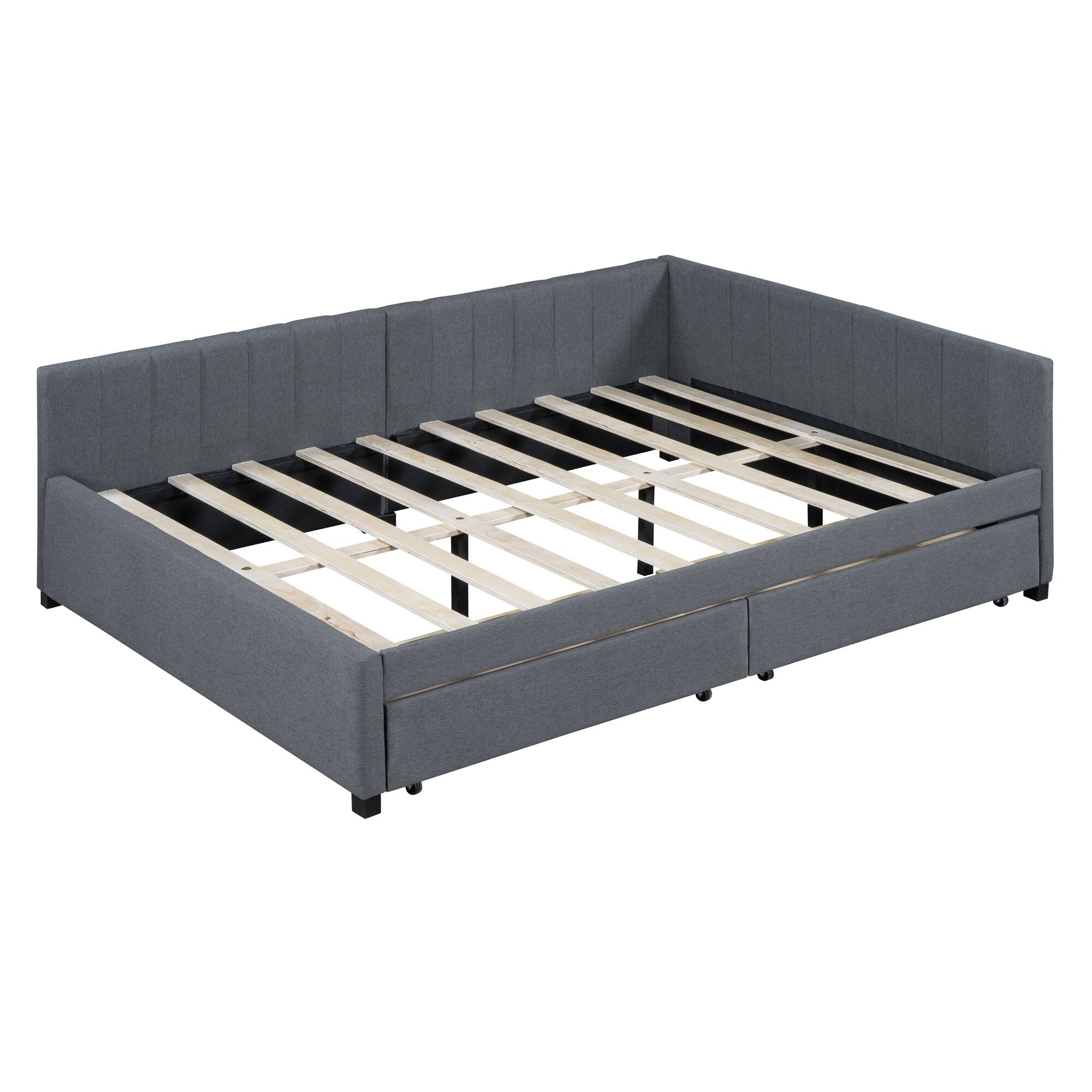 Alt View 5. Tiramisubest - Full Size Upholstered Daybed with 2 Storage Drawers Sofa Bed Frame No Box Spring Needed, Linen Fabric (Gray) - Gray.
