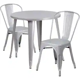 Flash Furniture - Baker Commercial Grade 30" Round Silver Metal Indoor-Outdoor Table Set with 2 Cafe Chairs - Gray