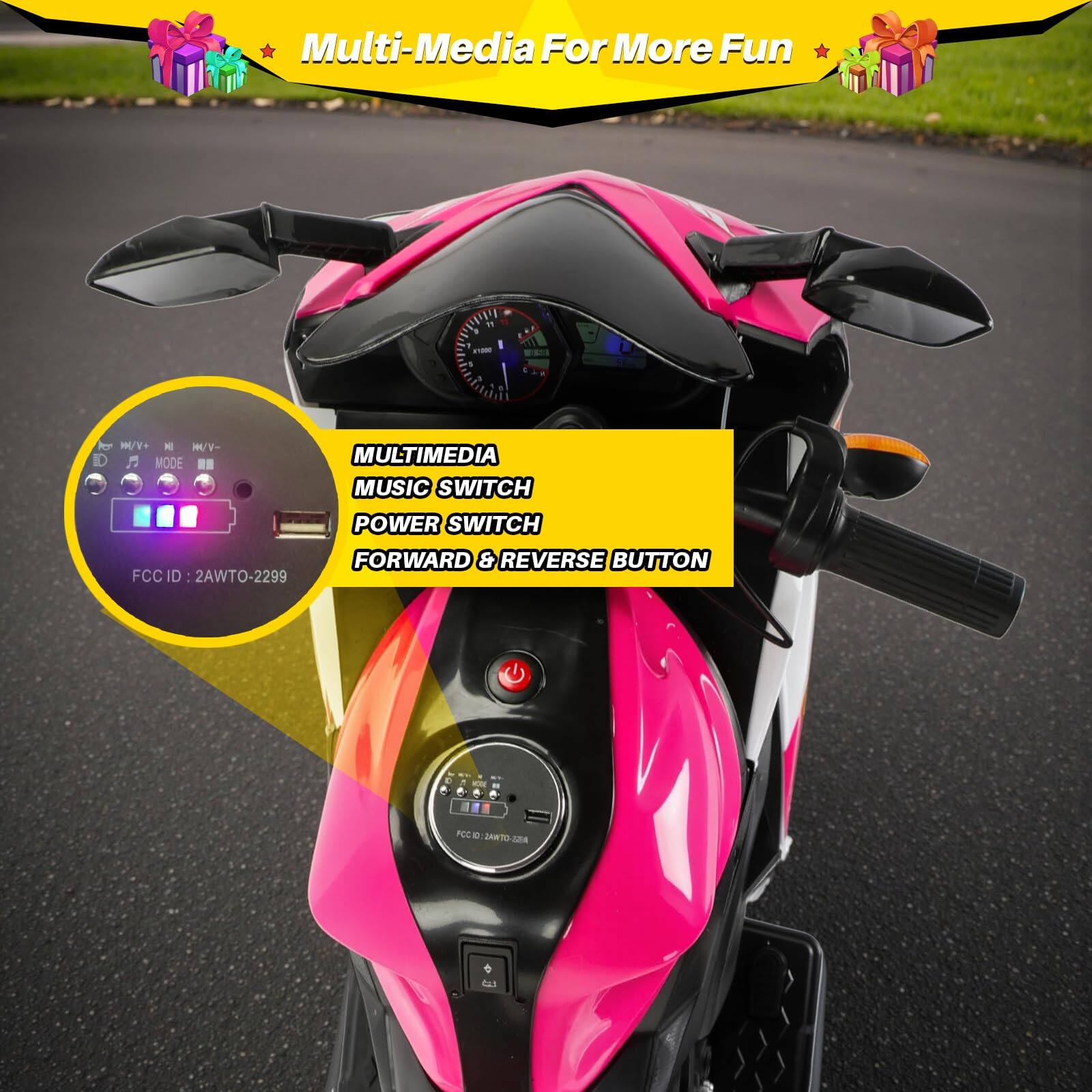 Multi-Media For More Fun

- MULTIMEDIA MUSIC SWITCH
- POWER SWITCH
- FORWARD & REVERSE BUTTON

FCC ID: 2AWTO-2299