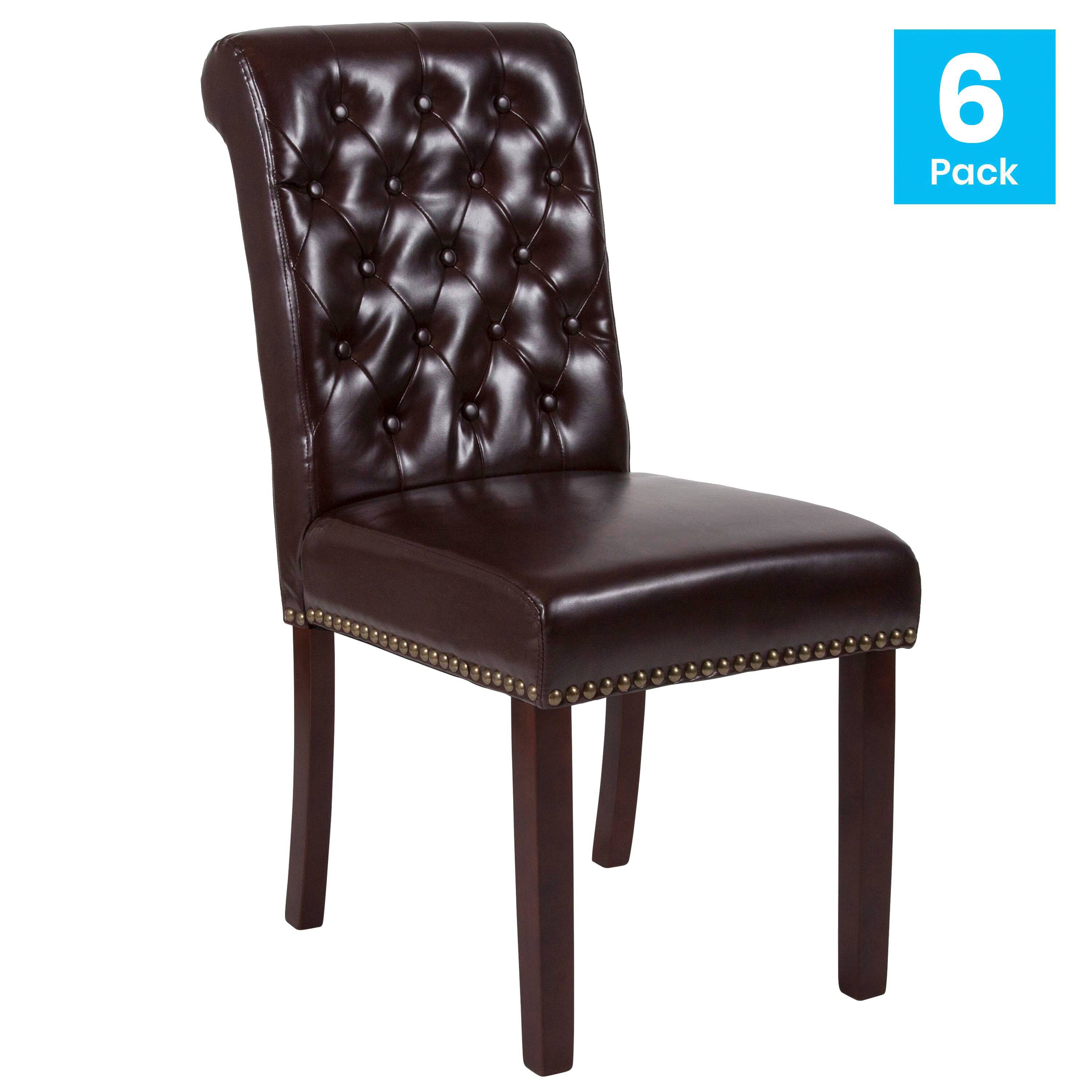 Alt View 2. Emma + Oliver - Upholstered Rolled Back Parsons Chair with Nailhead Trim & Finished Frame with Plastic Floor Glides - Brown Faux Leather.