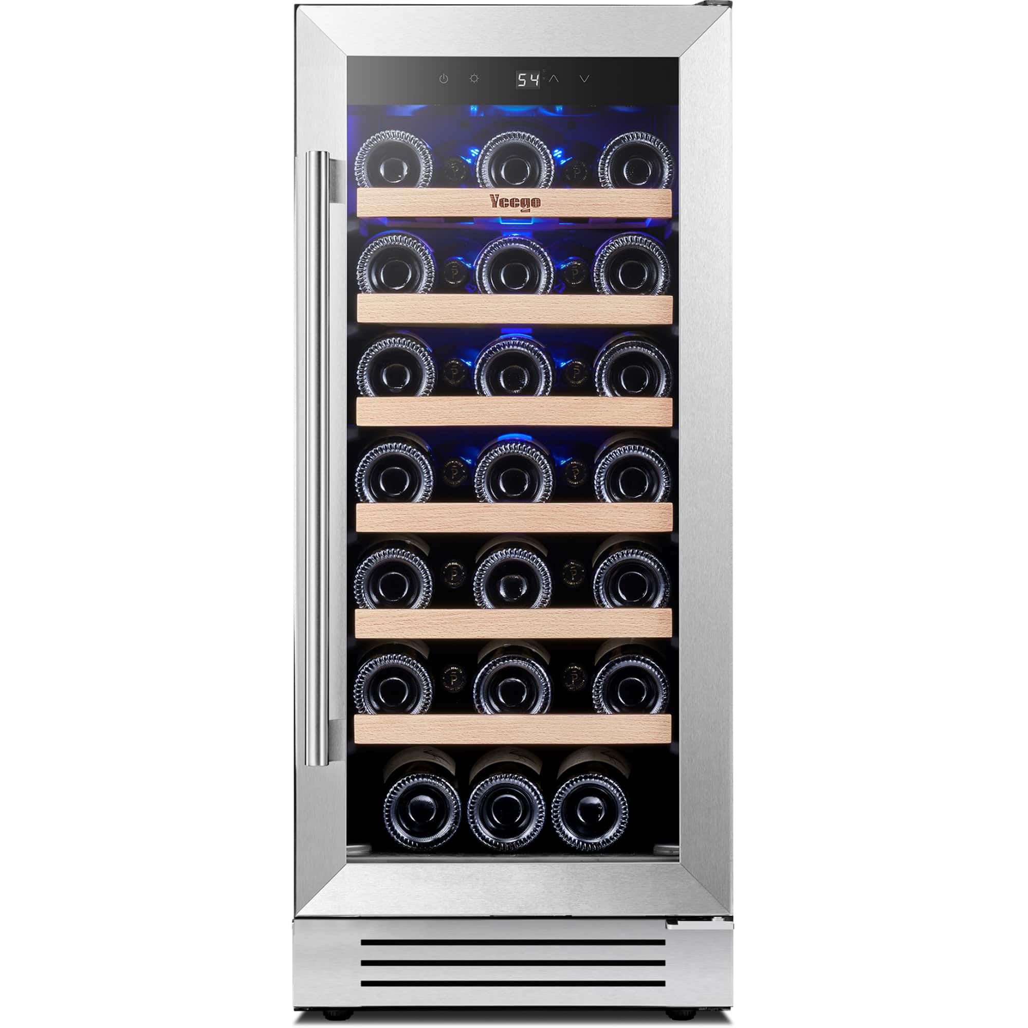Front. Yeego - 15 inch Wine Cooler Refrigerator with 33-Bottle Built-In/Freestanding for Home Bar,Stainless Steel - Stainless Steel.
