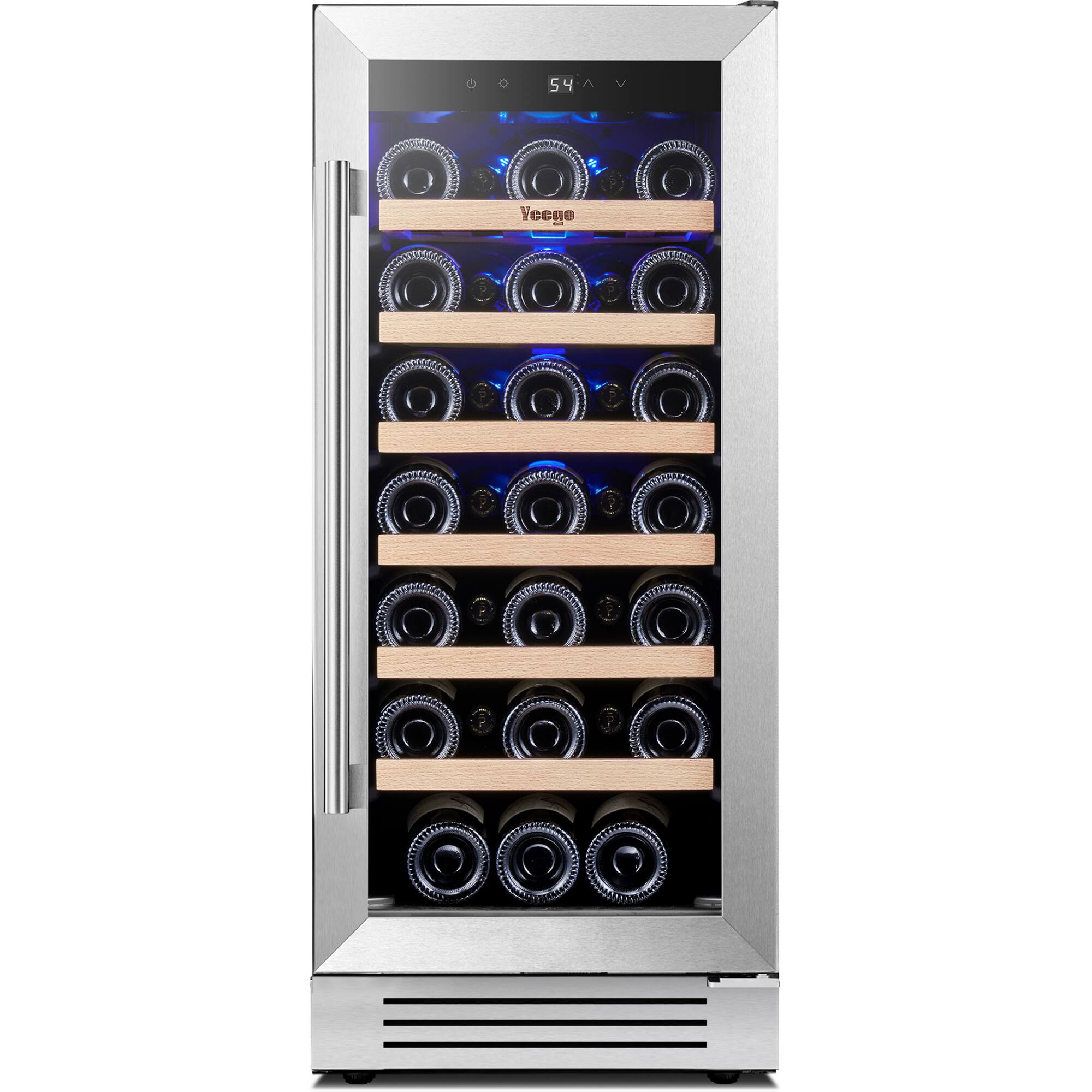 Front. Yeego - 15 inch Wine Cooler Refrigerator with 33-Bottle Built-In/Freestanding for Home Bar,Stainless Steel - Stainless Steel.