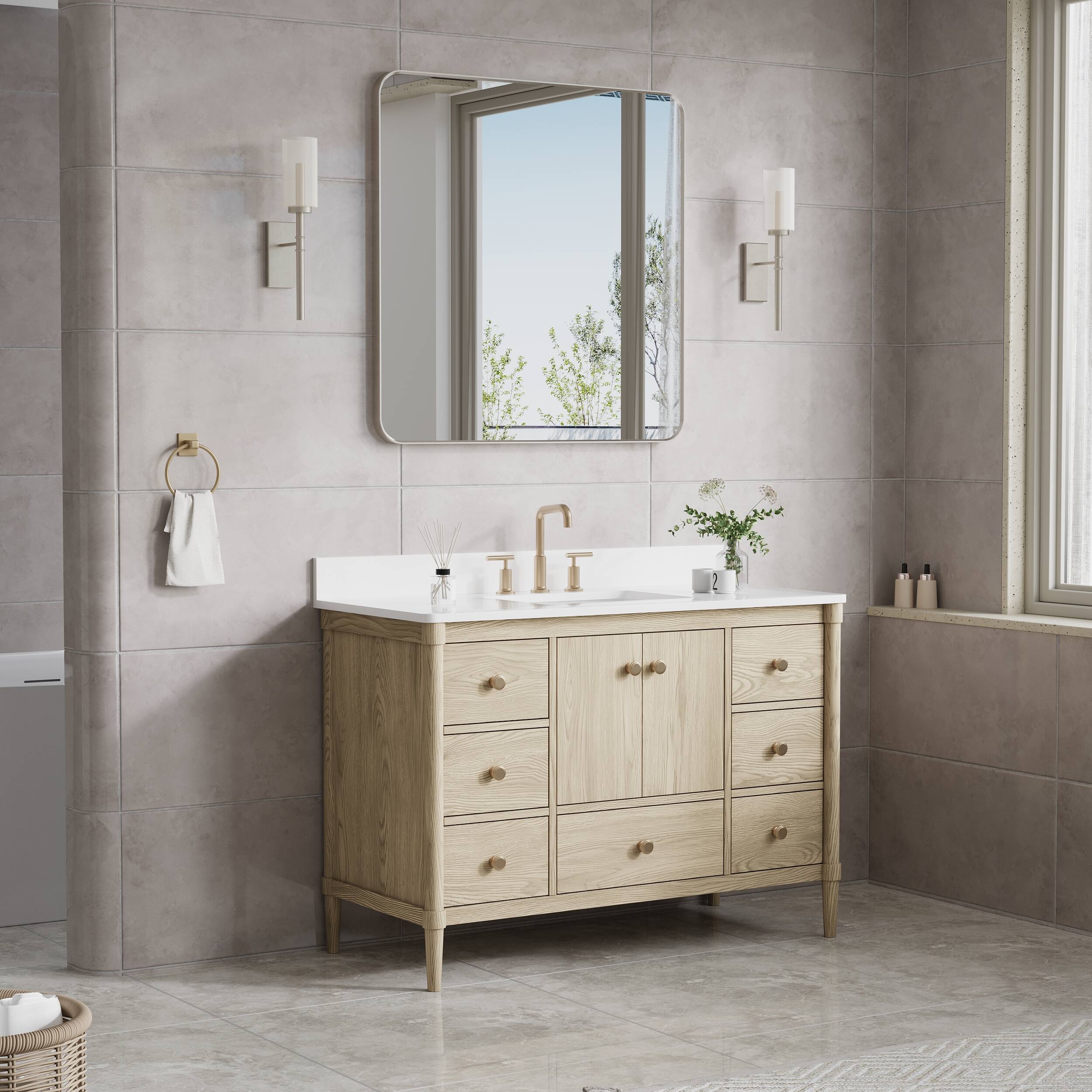 Alt View 1. WELLFOR - 36 in. W x 36 in. H Square Aluminum Framed Wall-Mounted Bathroom Vanity Mirror - Brushed Nickel.