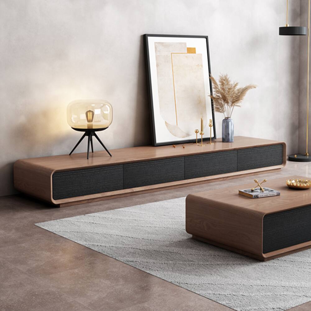 Alt View 6. POVISON - 78.74" Fully-Assembled Modern Wood Black TV Stand, Rectangular Media Console with 4 Drawers - Dark Wood & Black.