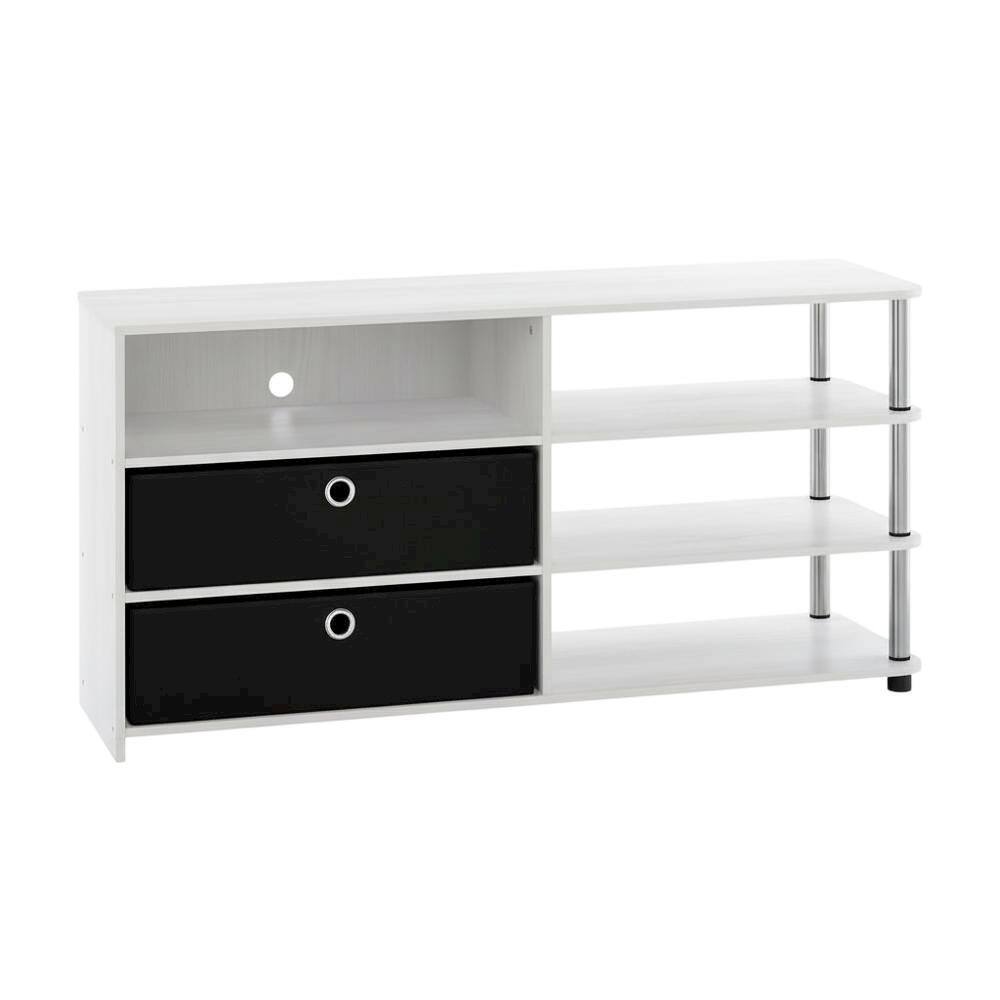 Alt View 3. FurniFact - Wooden TV stand for up to 55 inches with storage bins, White Oak finish - White.