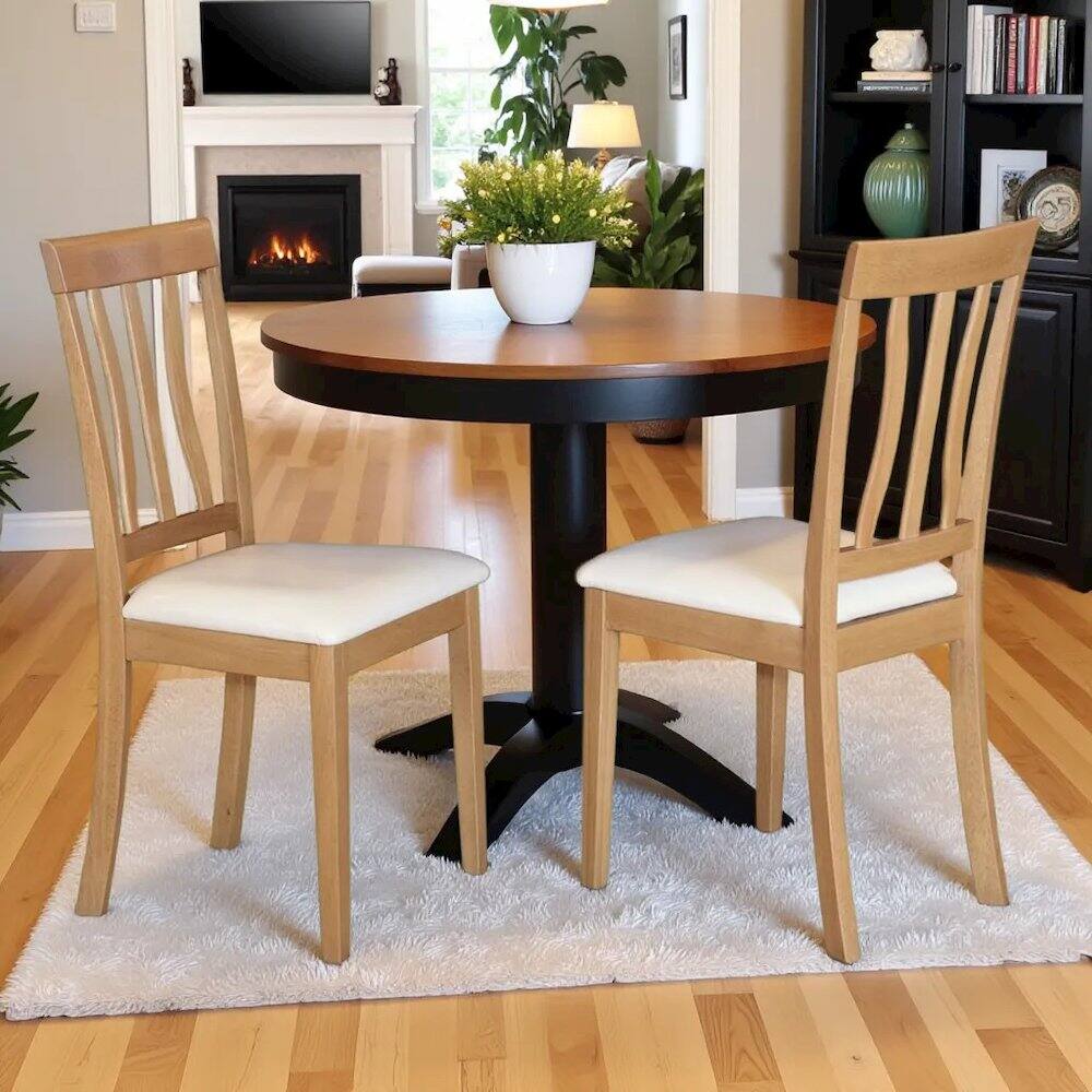 Left. FurniFact - Elegant Dining Chairs – Faux Leather Seat & Solid Wood - Oak.
