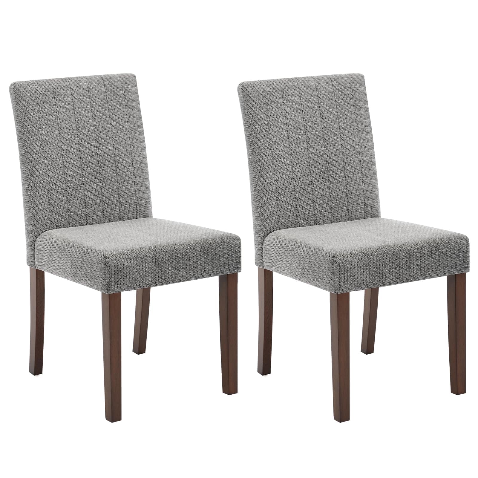 Acekool - Upholstered Dining Chairs Set of 2, Modern Fabric Kitchen Side Chairs with Wood Legs,Rubber Frame,Sleek Vertical Stripes - Gray